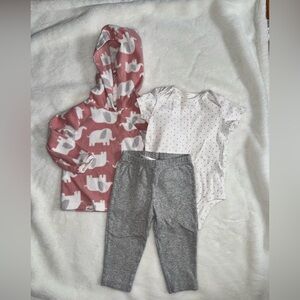 Carter's Pink Elephant Hoodie and Gray Leggings Set